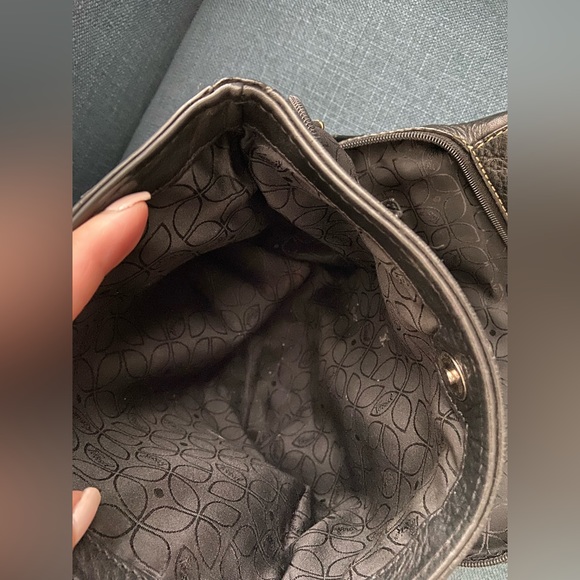 Fossil Black Leather Double Handles Shoulder Handbag Purse Silver Tone Hardware - Picture 7 of 16